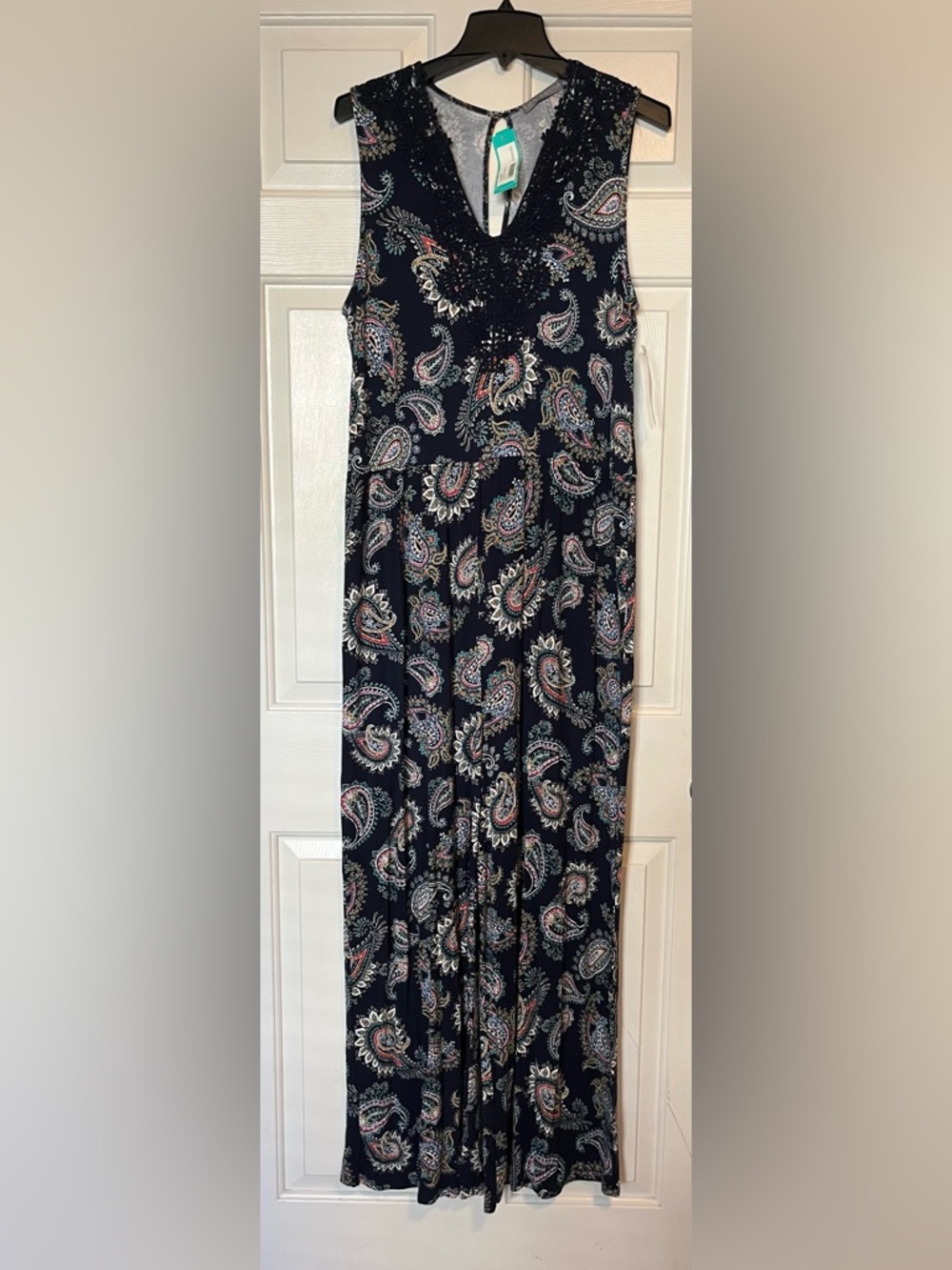 Loveappella Navy Paisley jumper with Multicolor Accents | L | NWT